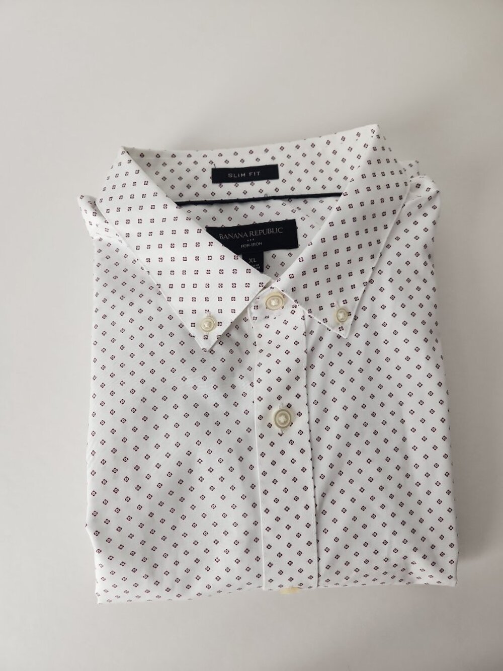 Banana Republic Slim Fit Non-Iron long sleeves shirt white floral geo men's XL